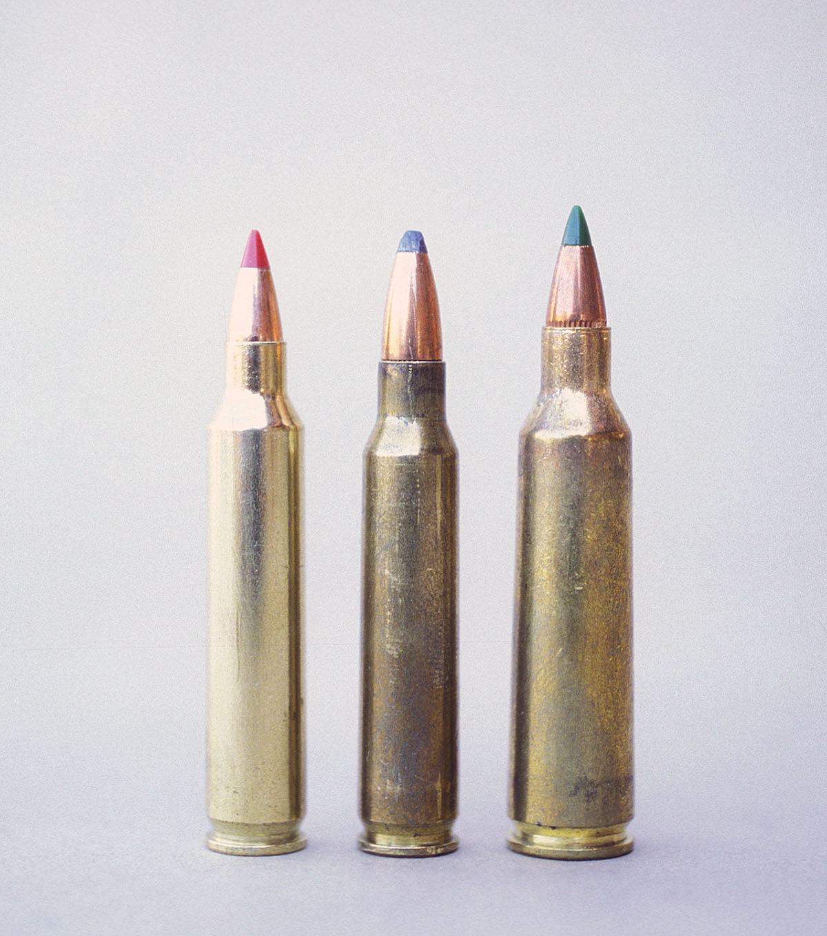 The .204 Ruger (left) is shown with the .223 Remington and .22-250 Remington.